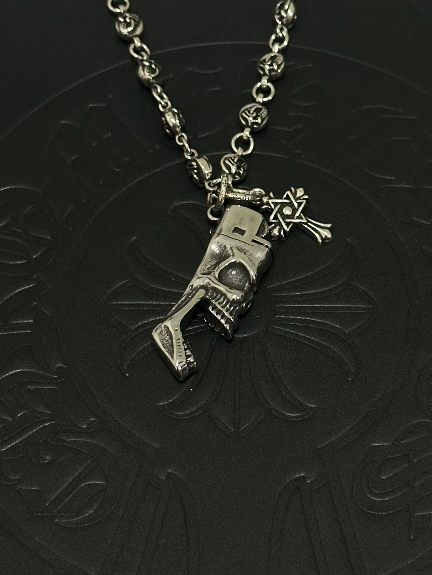 Chrome Hearts Silver Skull and Crossbones Necklace